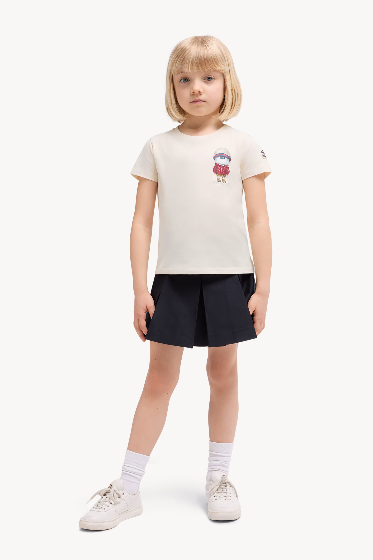 Teddy Bear Motif Cotton T-Shirt Girl White Ivory Moncler 2